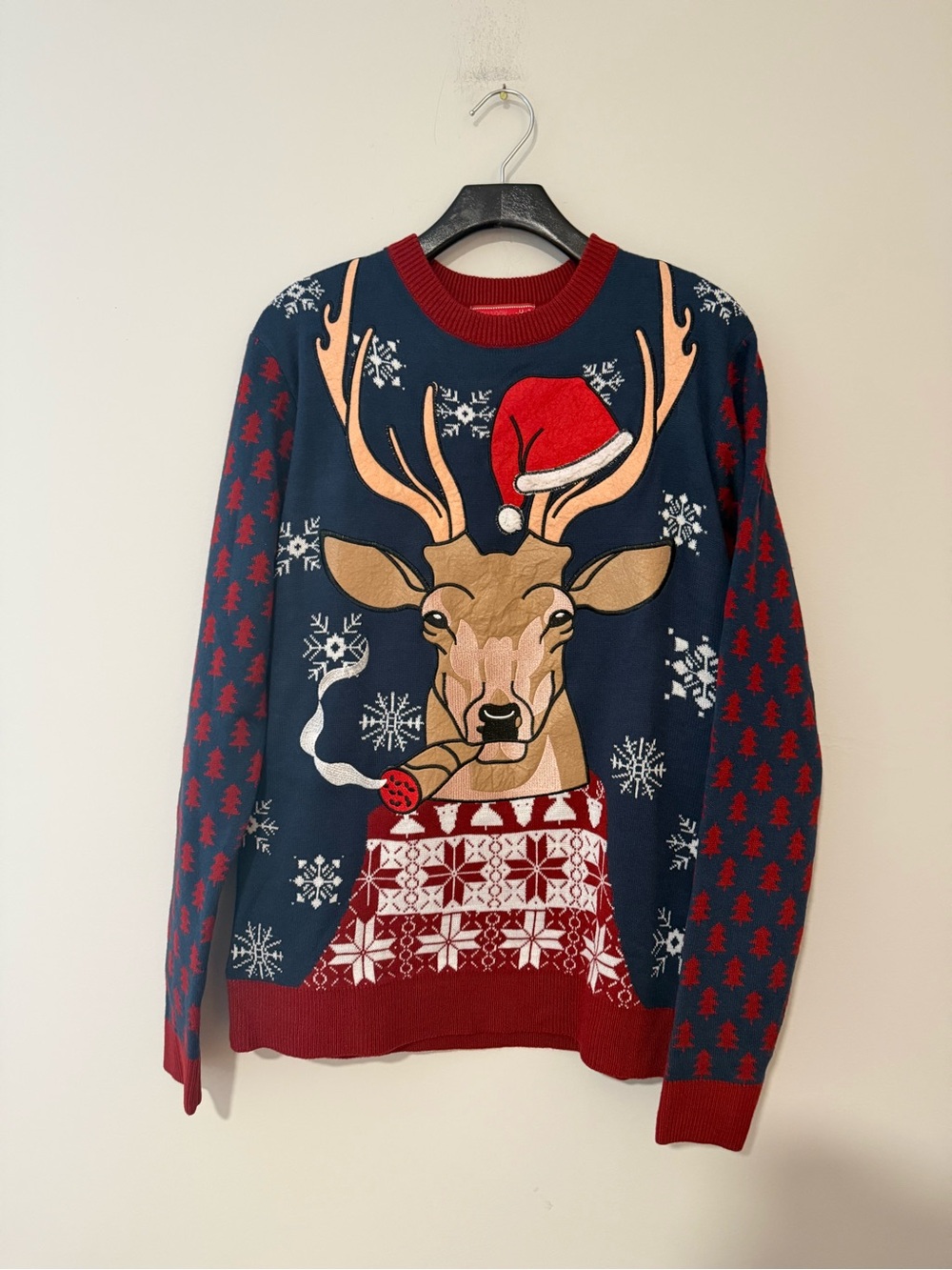 Navy Blue & Red Reindeer ugly christmas Sweater